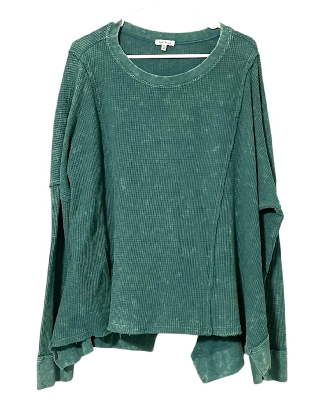White Birch Waffle Knit Long Sleeve Flowy Swing Top Teal Blue Green XL